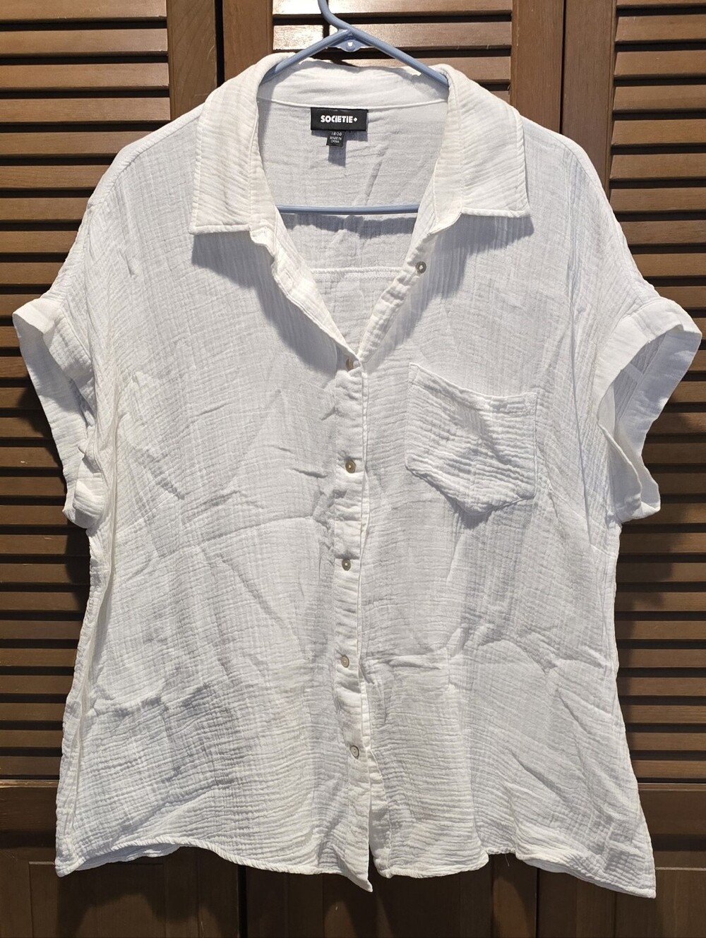 Societie White Button-Front Cotton Gauze Top Plus Size